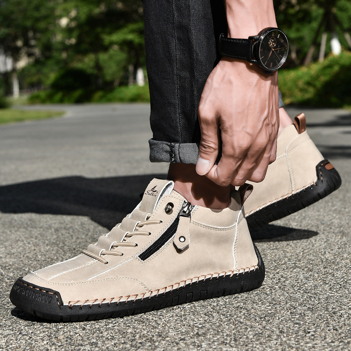Ankelkängor för herrar med dragkedja på sidan och snörning fram-Footwear for men-Fjallbarn