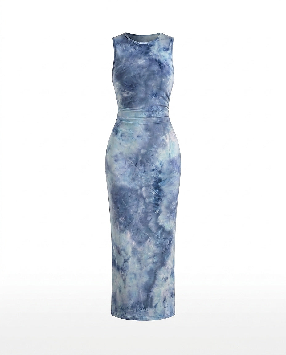 Ärmellös maxiklänning med tie-dye för dam-Maxi Dress-Fjallbarn