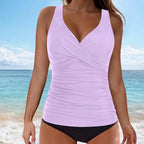 Ärmelloses Tankini-Oberteil mit V-Ausschnitt und Raffung für Damen-Swimwear for Women-Fjallbarn