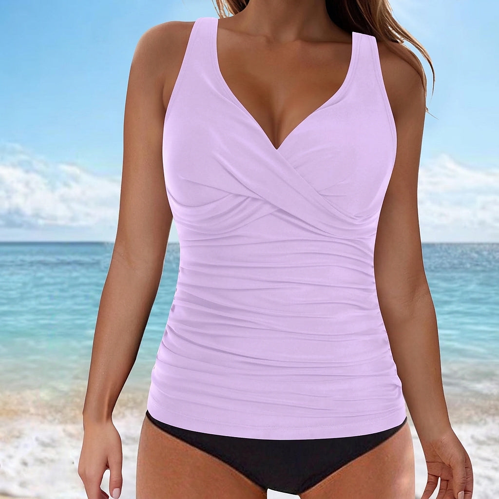Ärmelloses Tankini-Oberteil mit V-Ausschnitt und Raffung für Damen-Swimwear for Women-Fjallbarn