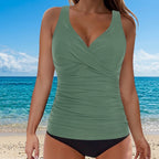 Ärmelloses Tankini-Oberteil mit V-Ausschnitt und Raffung für Damen-Swimwear for Women-Fjallbarn