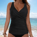Ärmelloses Tankini-Oberteil mit V-Ausschnitt und Raffung für Damen-Swimwear for Women-Fjallbarn