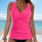 Ärmelloses Tankini-Oberteil mit V-Ausschnitt und Raffung für Damen-Swimwear for Women-Fjallbarn