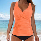 Ärmelloses Tankini-Oberteil mit V-Ausschnitt und Raffung für Damen-Swimwear for Women-Fjallbarn