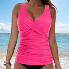 Ärmelloses Tankini-Oberteil mit V-Ausschnitt und Raffung für Damen-Swimwear for Women-Fjallbarn