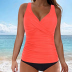 Ärmelloses Tankini-Oberteil mit V-Ausschnitt und Raffung für Damen-Swimwear for Women-Fjallbarn