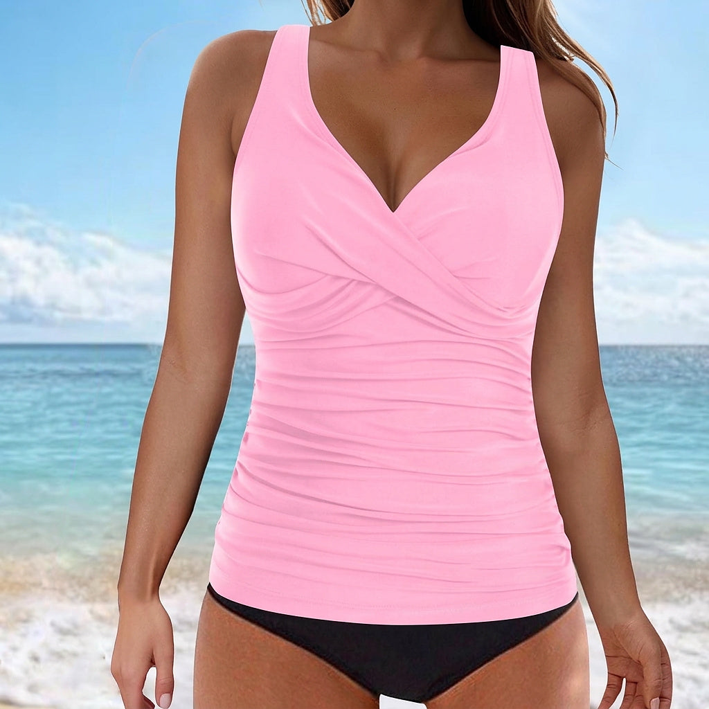 Ärmelloses Tankini-Oberteil mit V-Ausschnitt und Raffung für Damen-Swimwear for Women-Fjallbarn