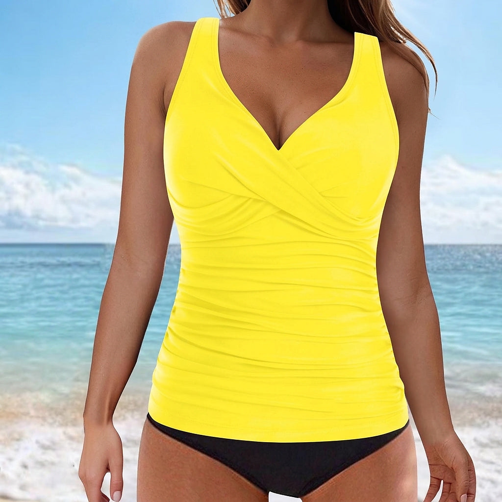 Ärmelloses Tankini-Oberteil mit V-Ausschnitt und Raffung für Damen-Swimwear for Women-Fjallbarn