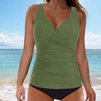 Ärmelloses Tankini-Oberteil mit V-Ausschnitt und Raffung für Damen-Swimwear for Women-Fjallbarn