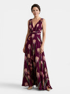 Ärmlös blommig maxiklänning med V-ringning för dam-Maxi Dress-Fjallbarn