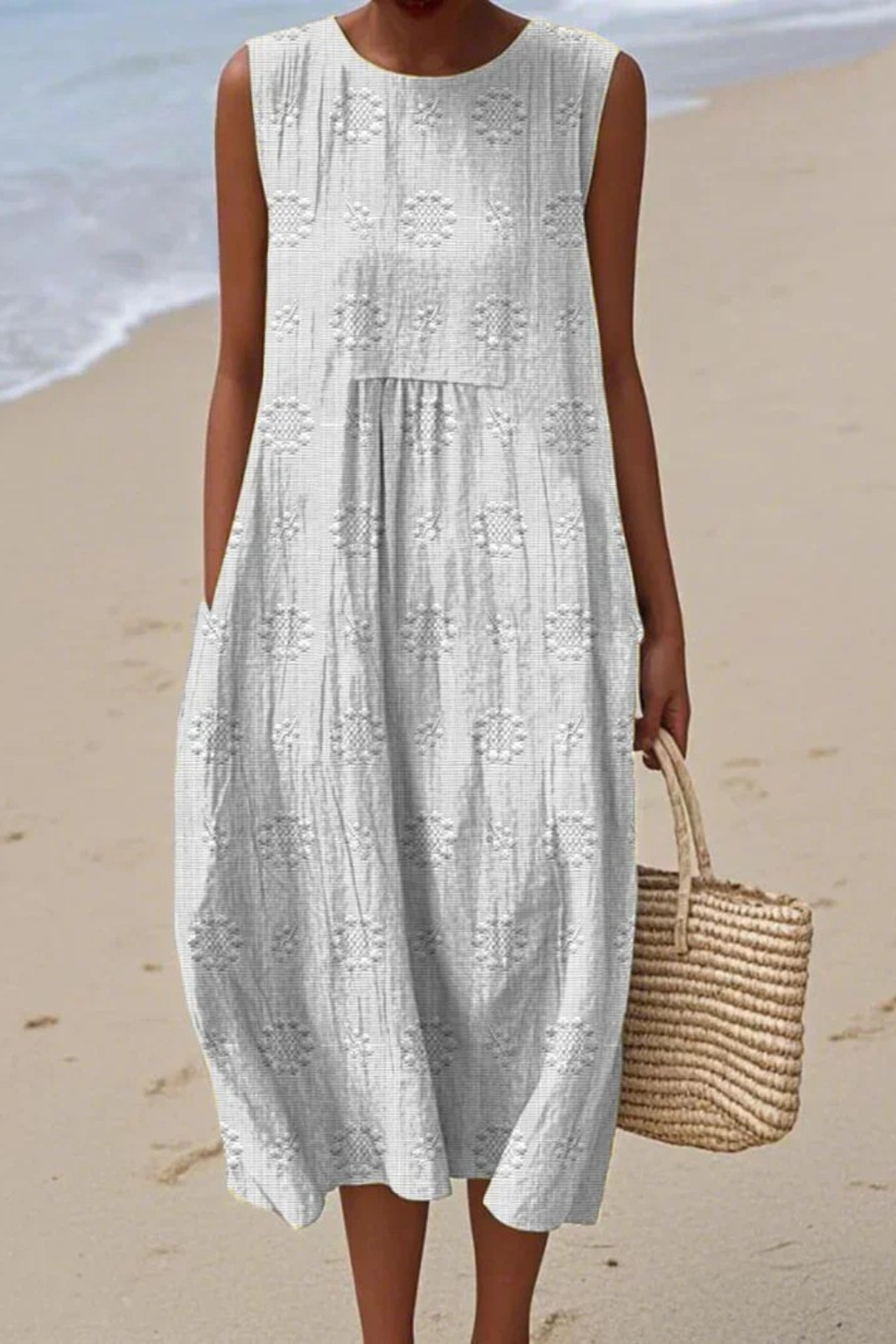 Ärmlös broderad midiklänning för dam-Midi Dress-Fjallbarn