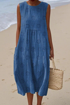 Ärmlös broderad midiklänning för dam-Midi Dress-Fjallbarn