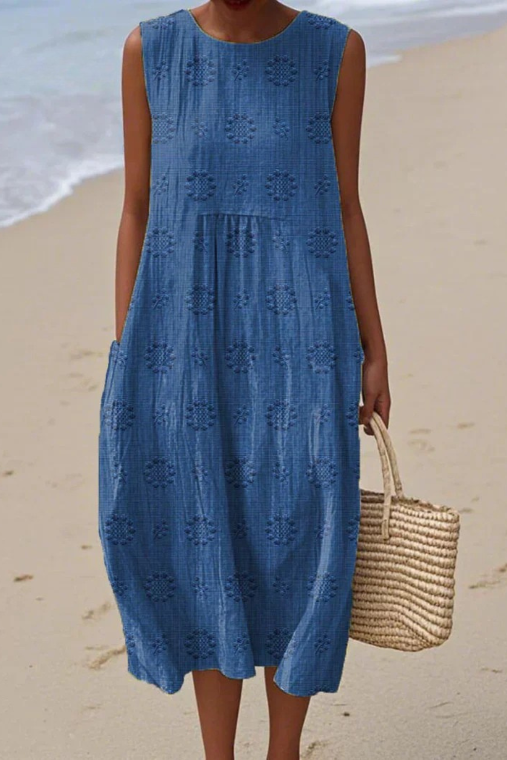 Ärmlös broderad midiklänning för dam-Midi Dress-Fjallbarn