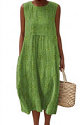 Ärmlös broderad midiklänning för dam-Midi Dress-Fjallbarn