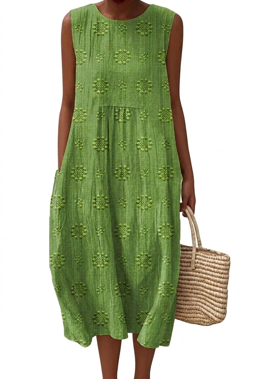 Ärmlös broderad midiklänning för dam-Midi Dress-Fjallbarn