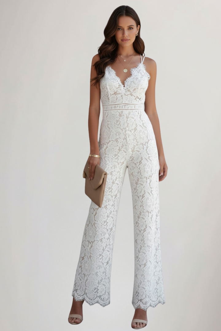 Ärmlös jumpsuit i spets med V-ringning och vida ben för dam-Jumpsuits for women-Fjallbarn