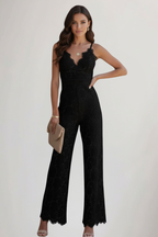 Ärmlös jumpsuit i spets med V-ringning och vida ben för dam-Jumpsuits for women-Fjallbarn