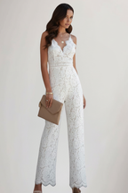Ärmlös jumpsuit i spets med V-ringning och vida ben för dam-Jumpsuits for women-Fjallbarn