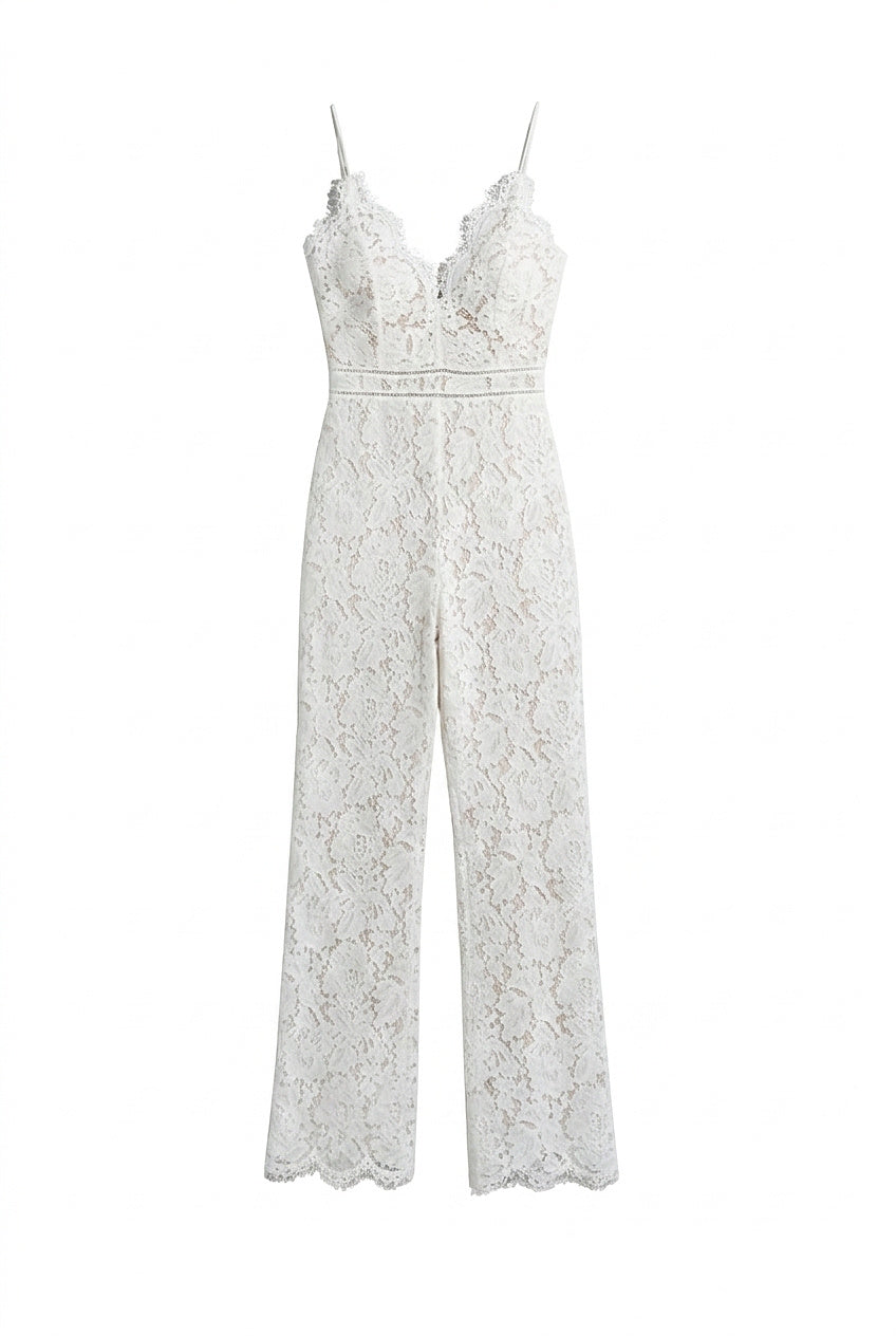 Ärmlös jumpsuit i spets med V-ringning och vida ben för dam-Jumpsuits for women-Fjallbarn