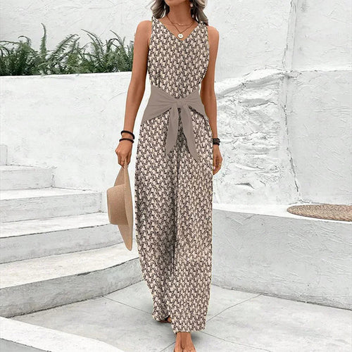 Ärmlös jumpsuit med V-ringning och vida ben för dam-Jumpsuits for women-Fjallbarn