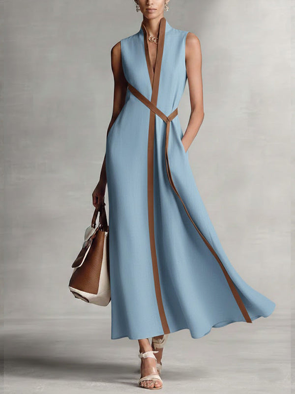Ärmlös maxiklänning för dam med bälte-Maxi Dress-Fjallbarn