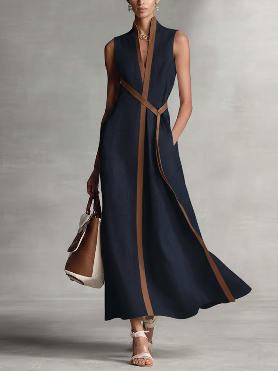 Ärmlös maxiklänning för dam med bälte-Maxi Dress-Fjallbarn