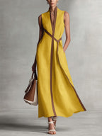 Ärmlös maxiklänning för dam med bälte-Maxi Dress-Fjallbarn