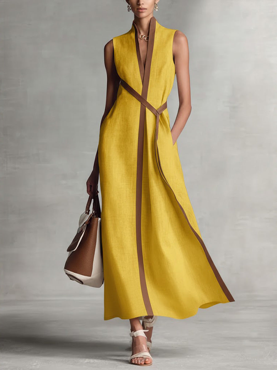 Ärmlös maxiklänning för dam med bälte-Maxi Dress-Fjallbarn