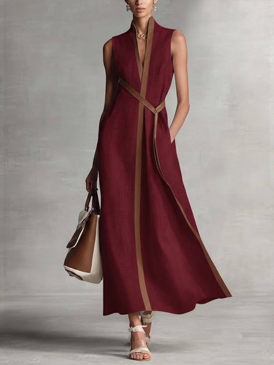Ärmlös maxiklänning för dam med bälte-Maxi Dress-Fjallbarn