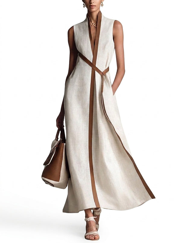 Ärmlös maxiklänning för dam med bälte-Maxi Dress-Fjallbarn