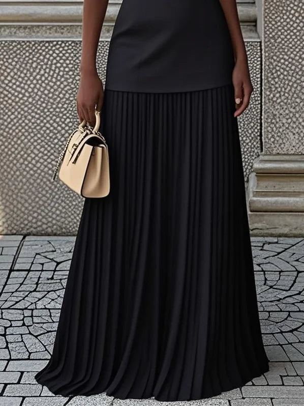 Ärmlös maxiklänning för dam med veckad kjol-Maxi Dress-Fjallbarn