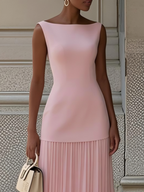 Ärmlös maxiklänning för dam med veckad kjol-Maxi Dress-Fjallbarn