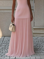 Ärmlös maxiklänning för dam med veckad kjol-Maxi Dress-Fjallbarn