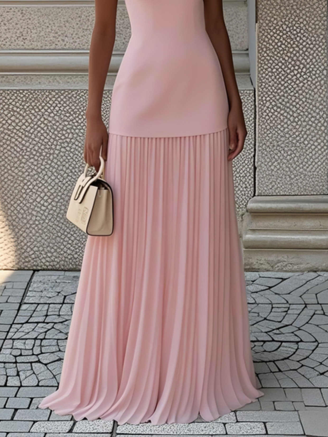 Ärmlös maxiklänning för dam med veckad kjol-Maxi Dress-Fjallbarn