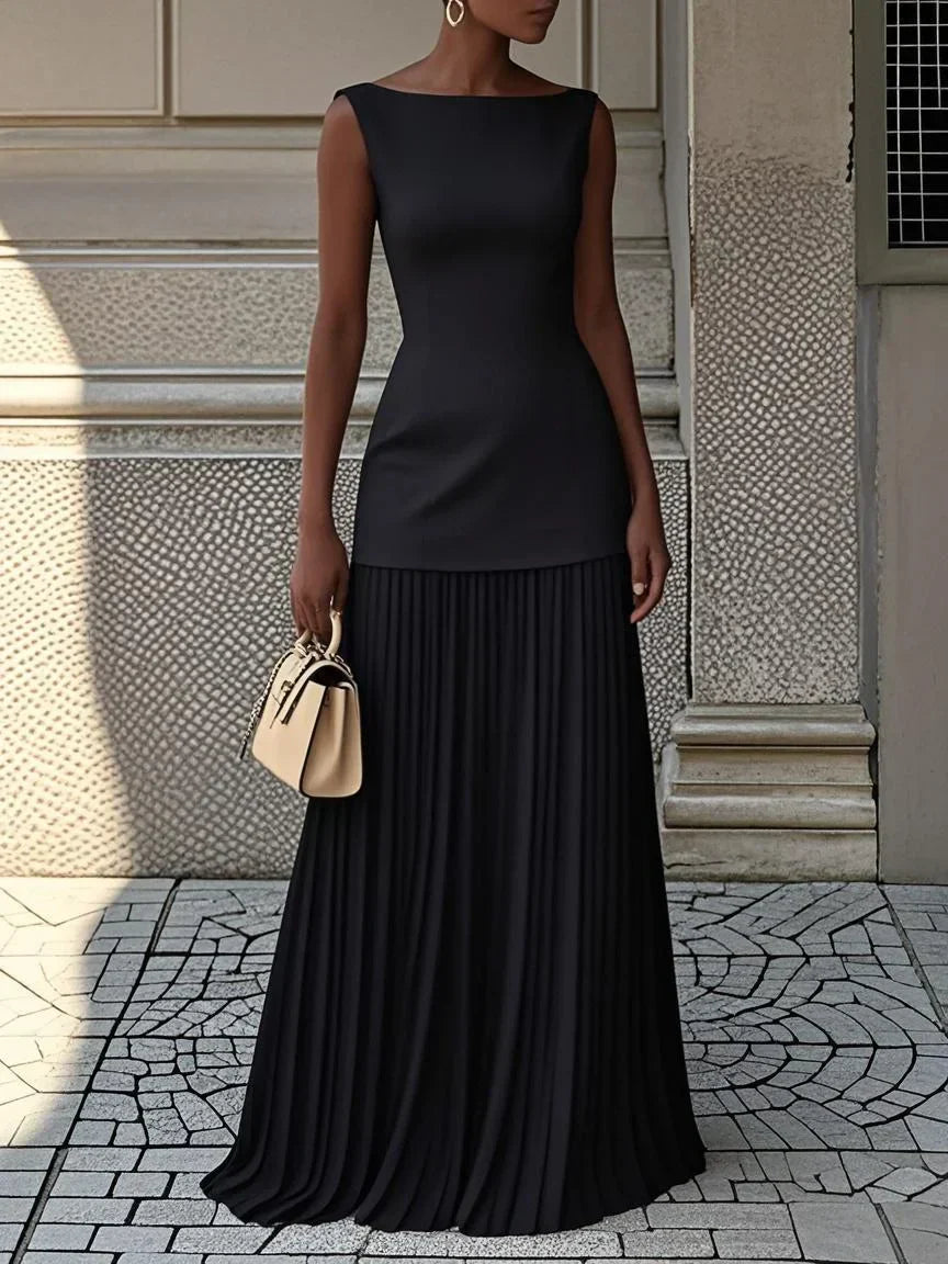 Ärmlös maxiklänning för dam med veckad kjol-Maxi Dress-Fjallbarn