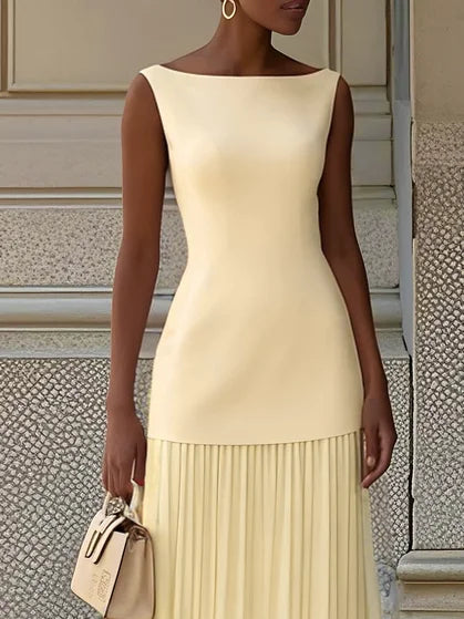 Ärmlös maxiklänning för dam med veckad kjol-Maxi Dress-Fjallbarn
