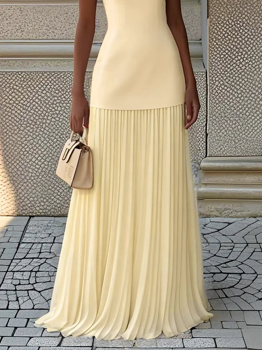 Ärmlös maxiklänning för dam med veckad kjol-Maxi Dress-Fjallbarn