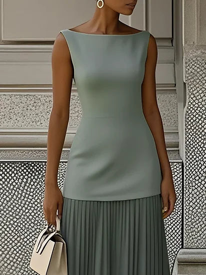 Ärmlös maxiklänning för dam med veckad kjol-Maxi Dress-Fjallbarn
