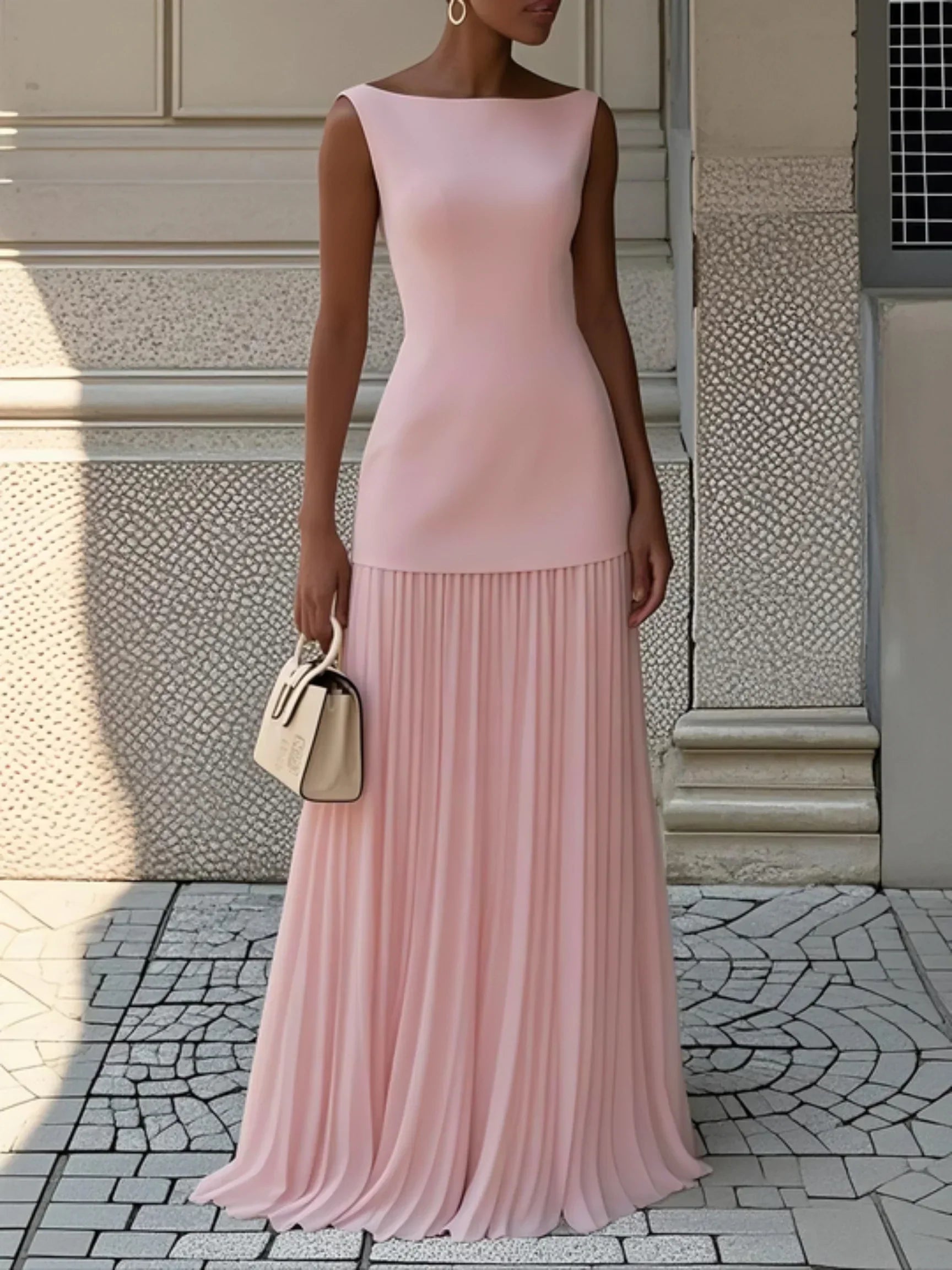 Ärmlös maxiklänning för dam med veckad kjol-Maxi Dress-Fjallbarn