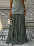 Ärmlös maxiklänning för dam med veckad kjol-Maxi Dress-Fjallbarn