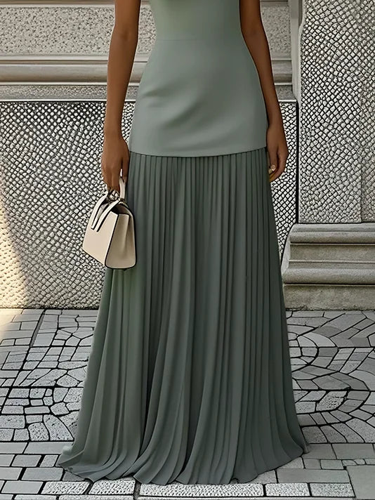 Ärmlös maxiklänning för dam med veckad kjol-Maxi Dress-Fjallbarn