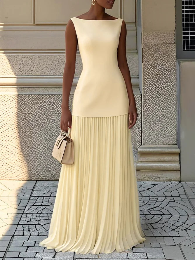 Ärmlös maxiklänning för dam med veckad kjol-Maxi Dress-Fjallbarn