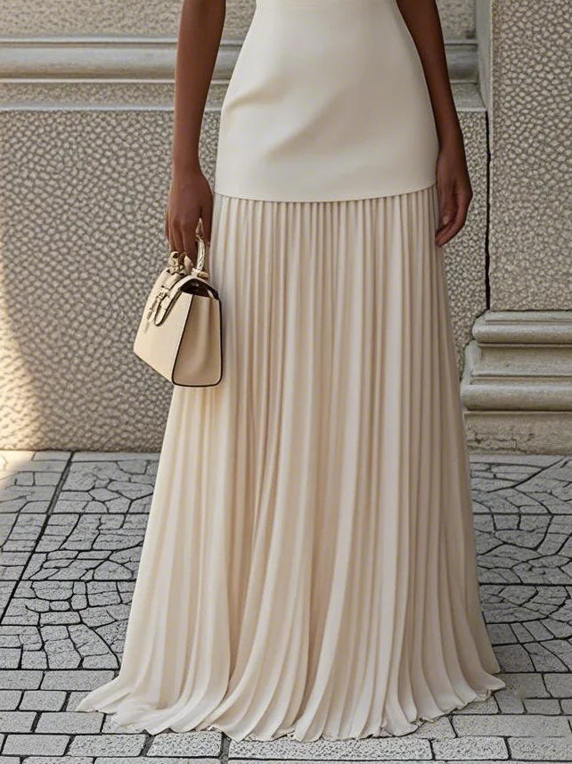 Ärmlös maxiklänning för dam med veckad kjol-Maxi Dress-Fjallbarn