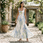 Ärmlös maxiklänning med blommigt tryck och veckad kjol för dam-Maxi Dress-Fjallbarn