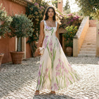 Ärmlös maxiklänning med blommigt tryck och veckad kjol för dam-Maxi Dress-Fjallbarn