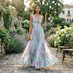 Ärmlös maxiklänning med blommigt tryck och veckad kjol för dam-Maxi Dress-Fjallbarn