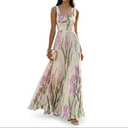 Ärmlös maxiklänning med blommigt tryck och veckad kjol för dam-Maxi Dress-Fjallbarn