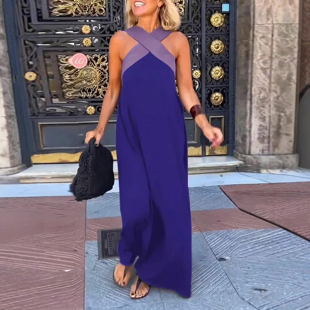 Ärmlös maxiklänning med omlottringning för dam-Maxi Dress-Fjallbarn