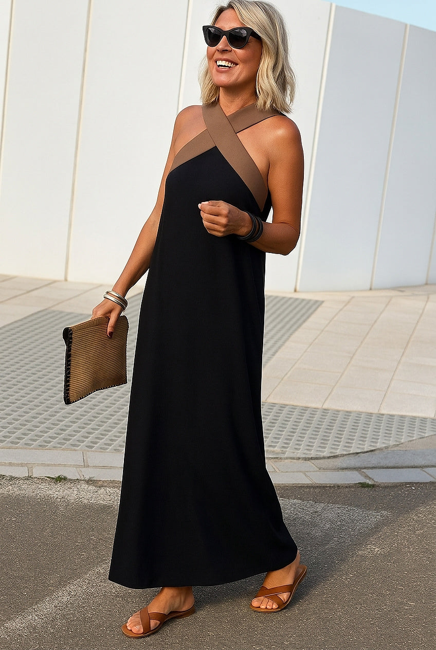 Ärmlös maxiklänning med omlottringning för dam-Maxi Dress-Fjallbarn