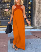 Ärmlös maxiklänning med omlottringning för dam-Maxi Dress-Fjallbarn